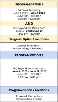 Summer programs schedule